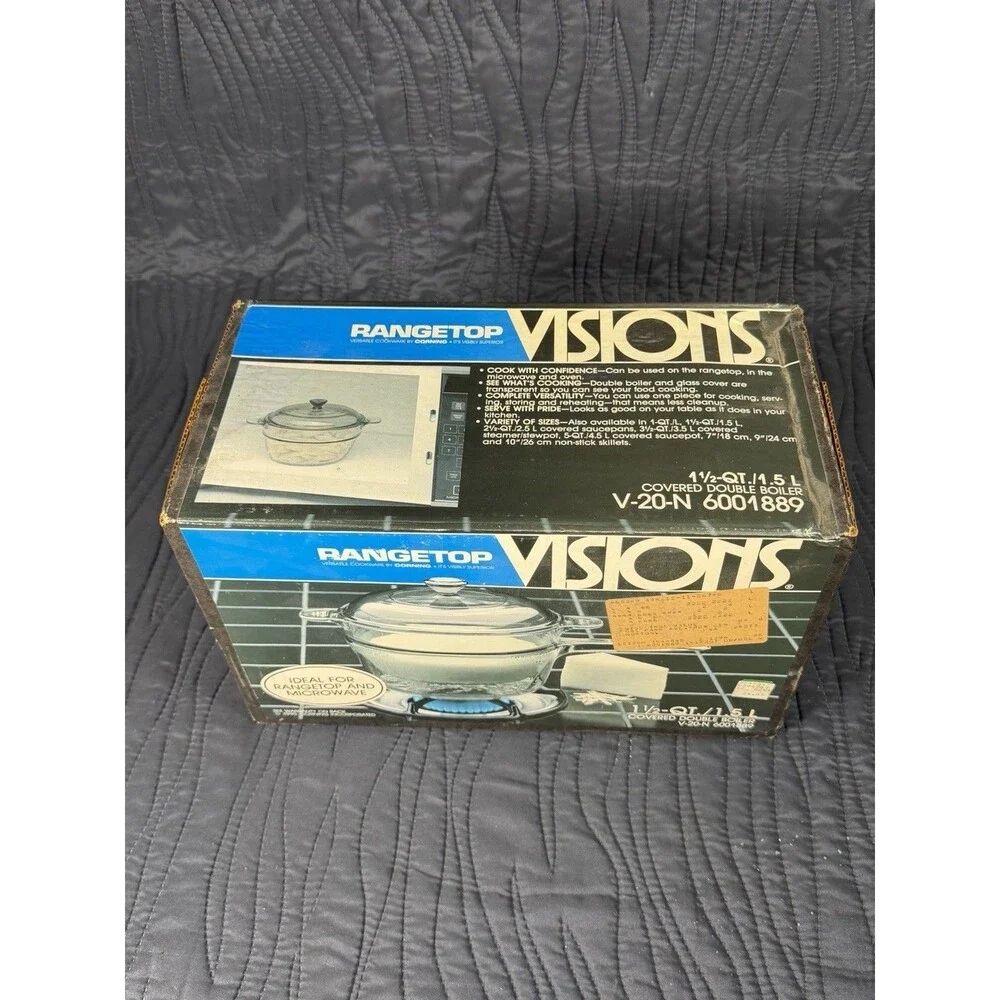 Corning Visions Amber Glass 1.5 Qt Covered Double Boiler V-20-N NOS in Box